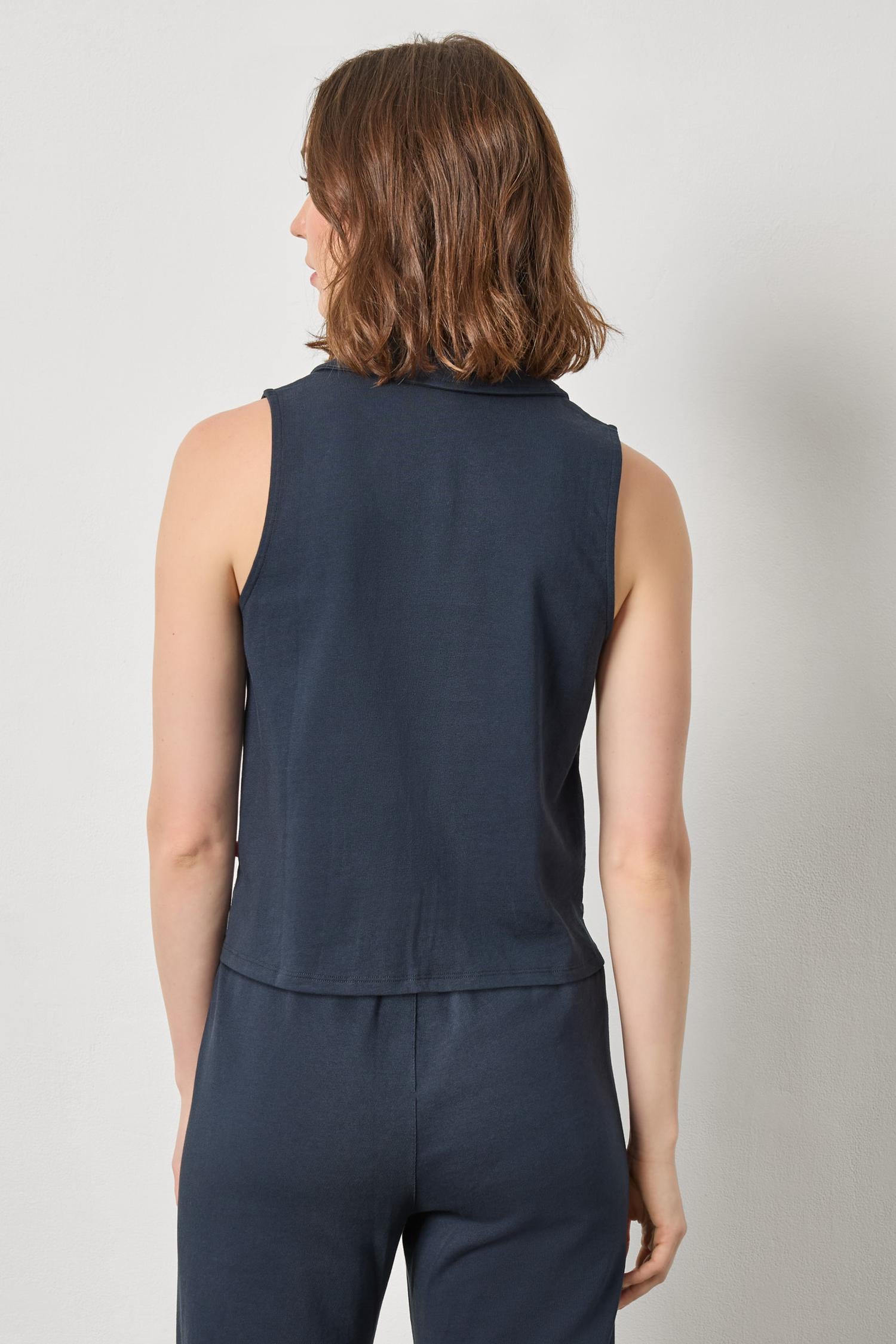 Sleeveless Collared Top Womens Top Navy A2