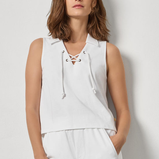 Sleeveless Collared Top Womens Top White A1