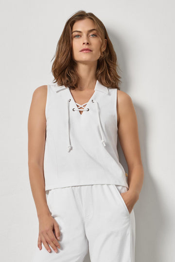 Sleeveless Collared Top Womens Top White A1