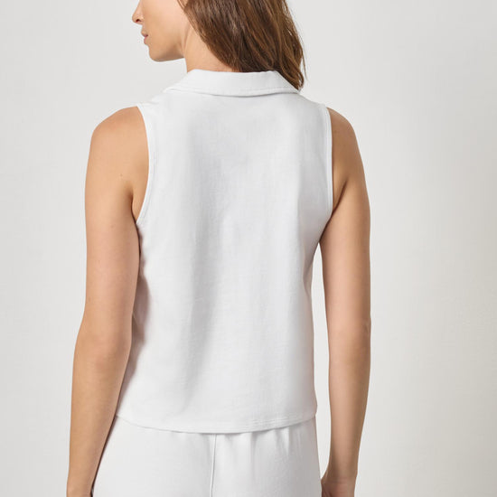 Sleeveless Collared Top Womens Top White A2