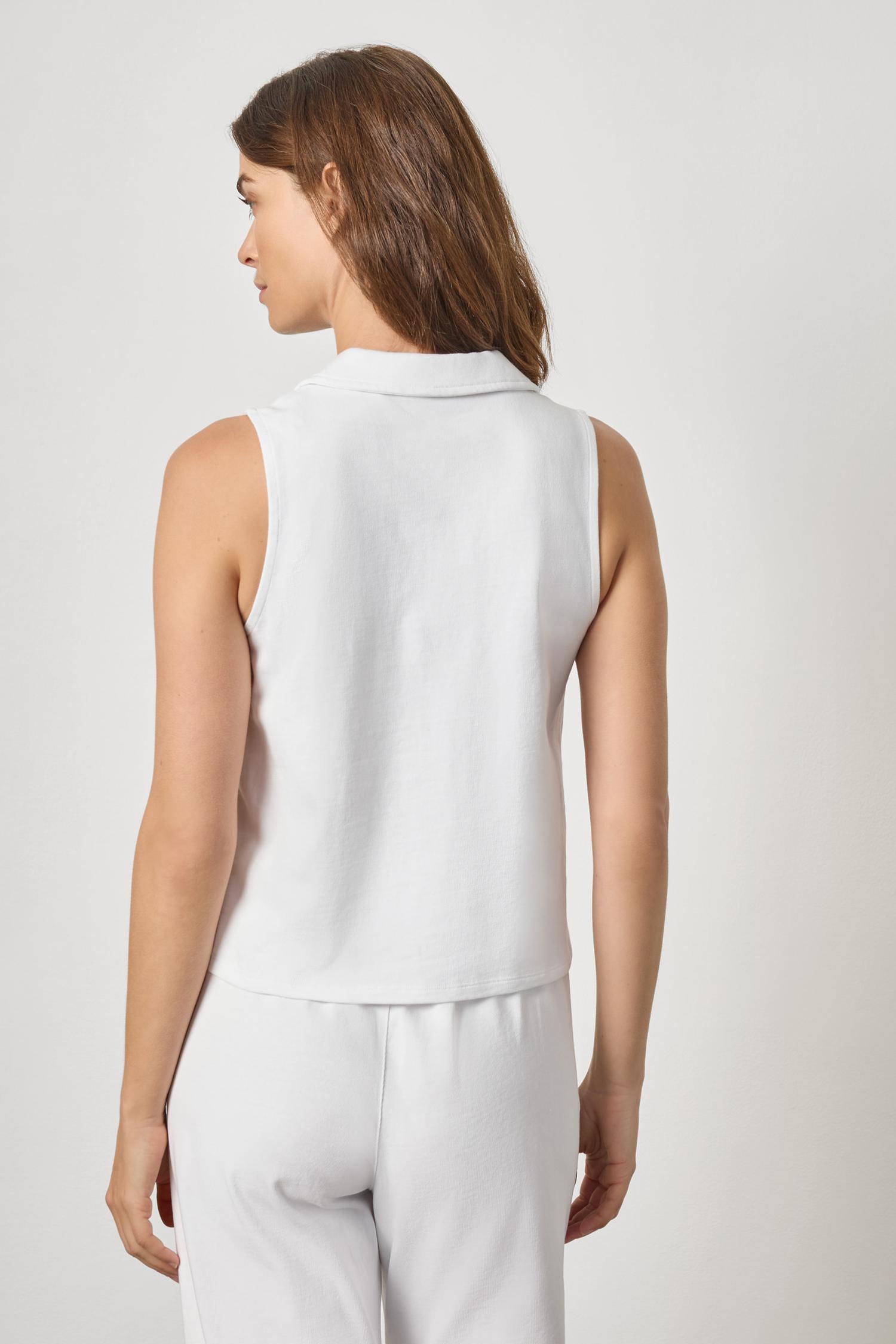Sleeveless Collared Top Womens Top White A2