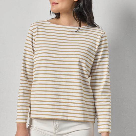 Easy Boatneck Womens Top Burlap Stripe A1