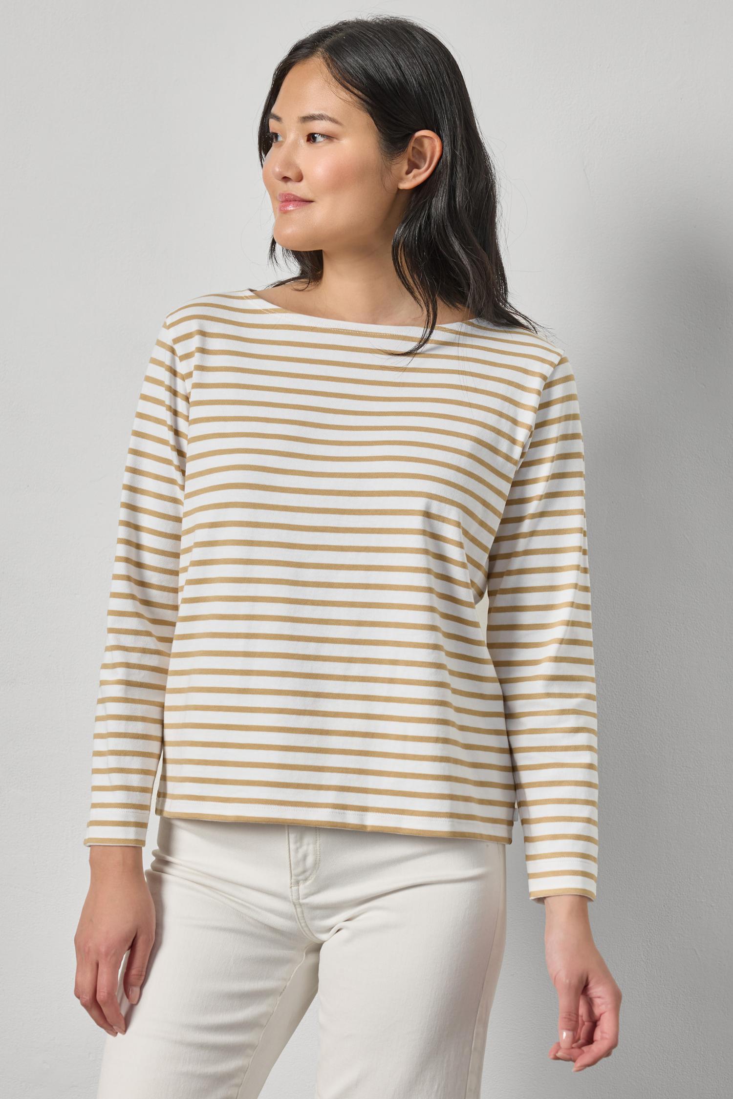 Easy Boatneck Womens Top Burlap Stripe A1