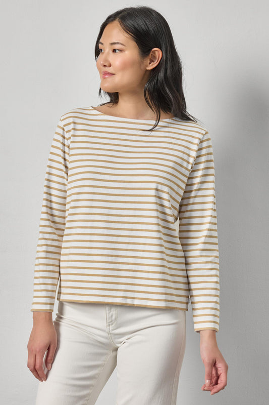 Easy Boatneck Womens Top Burlap Stripe A1
