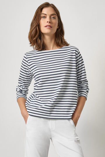 Easy Boatneck Womens Top Navy Stripe A1