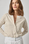 Rib Trim Cardigan Womens Top Burlap Stripe A1