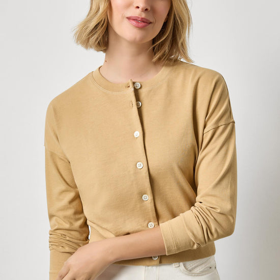 Rib Trim Cardigan Womens Top Burlap A1