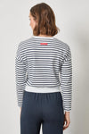 Rib Trim Cardigan Womens Top Navy Stripe A2