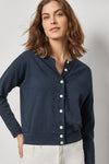 Rib Trim Cardigan Womens Top Navy A1