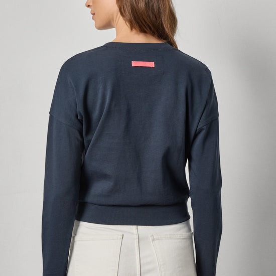 Rib Trim Cardigan Womens Top Navy A2