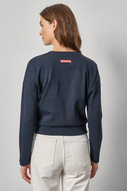 Rib Trim Cardigan in color Navy Image A2