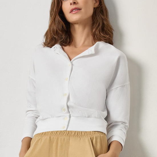 Rib Trim Cardigan Womens Top White A1