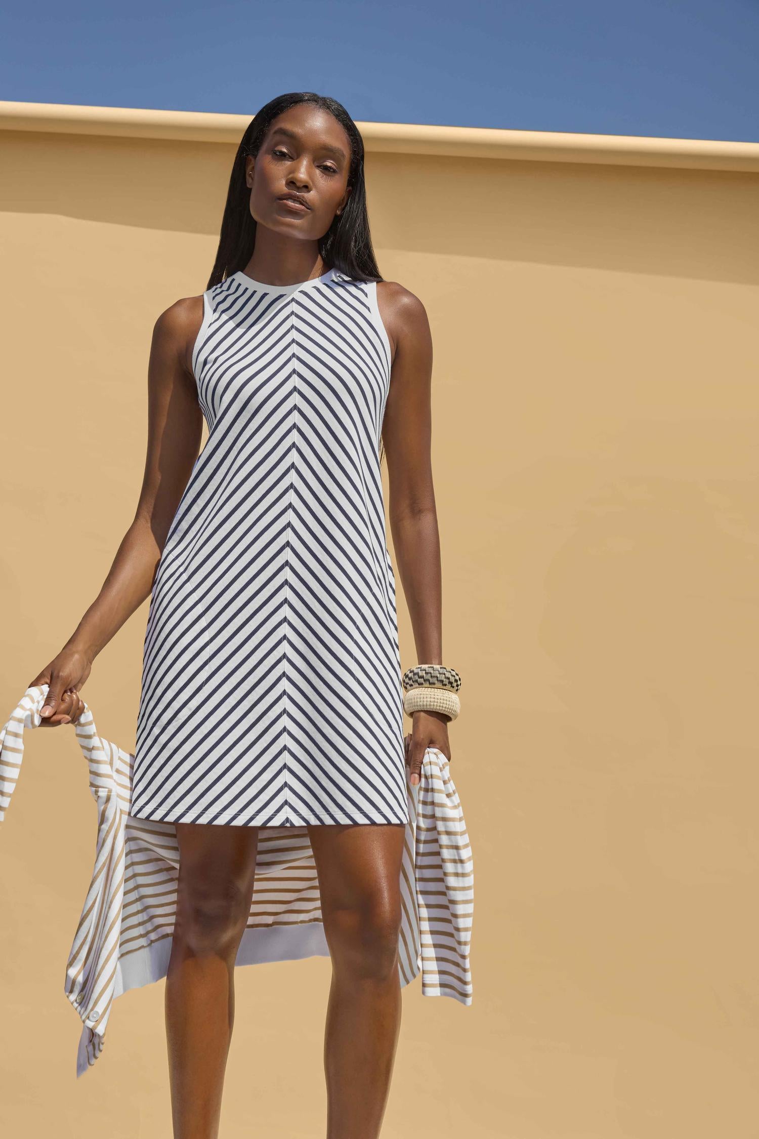 Center Seam Tank Dress Womens Dress Navy Stripe C1