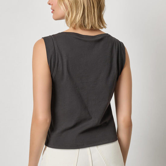 Rolled Edge Sleeveless Boatneck Womens Top Black A2