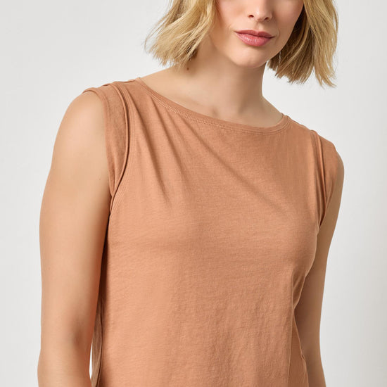Rolled Edge Sleeveless Boatneck Womens Top Carob A1