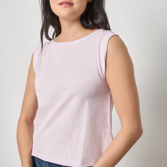 Rolled Edge Sleeveless Boatneck Womens Top Lavender A1