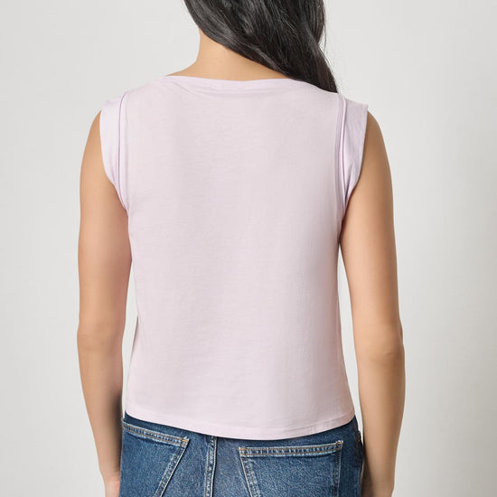 Rolled Edge Sleeveless Boatneck Womens Top Lavender A2
