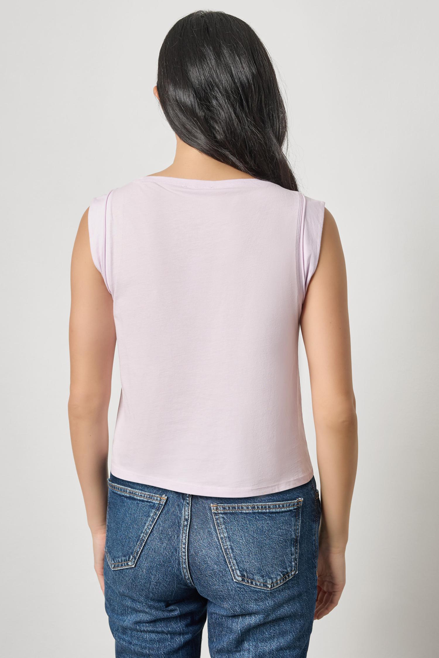 Rolled Edge Sleeveless Boatneck Womens Top Lavender A2