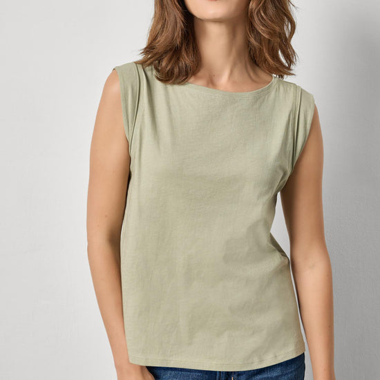 Rolled Edge Sleeveless Boatneck Womens Top Seagrass A1