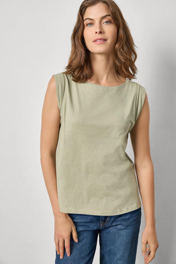 Rolled Edge Sleeveless Boatneck Womens Top Seagrass A1