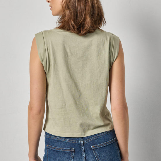 Rolled Edge Sleeveless Boatneck Womens Top Seagrass A2