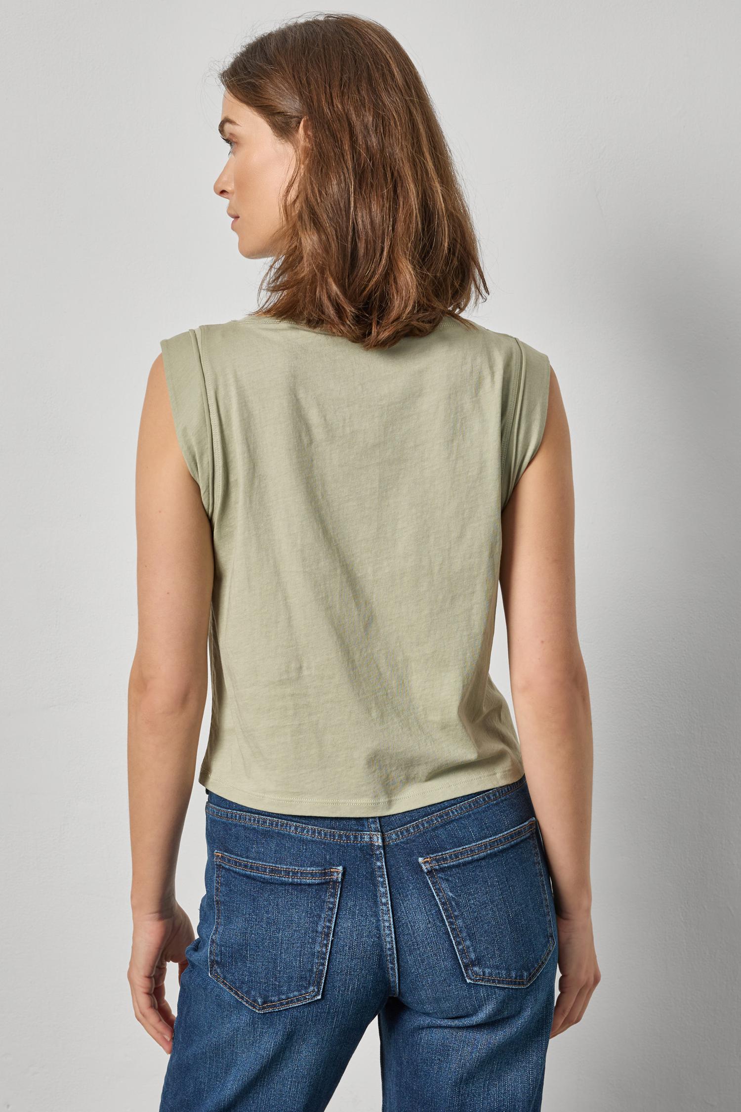 Rolled Edge Sleeveless Boatneck Womens Top Seagrass A2