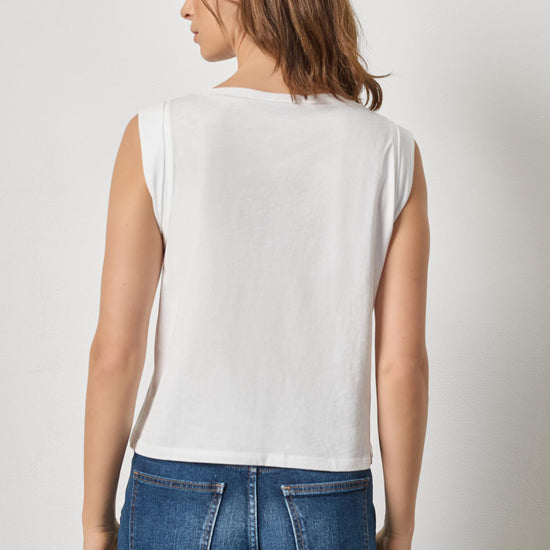 Rolled Edge Sleeveless Boatneck Womens Top White A2