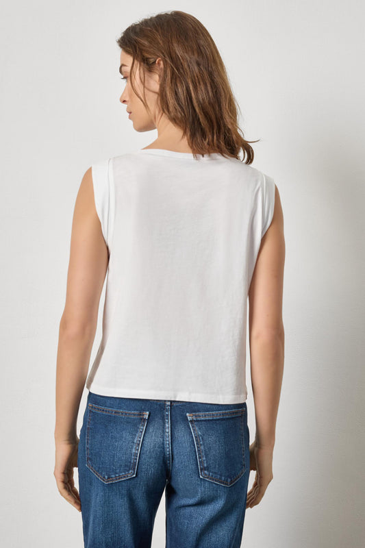 Rolled Edge Sleeveless Boatneck Womens Top White A2