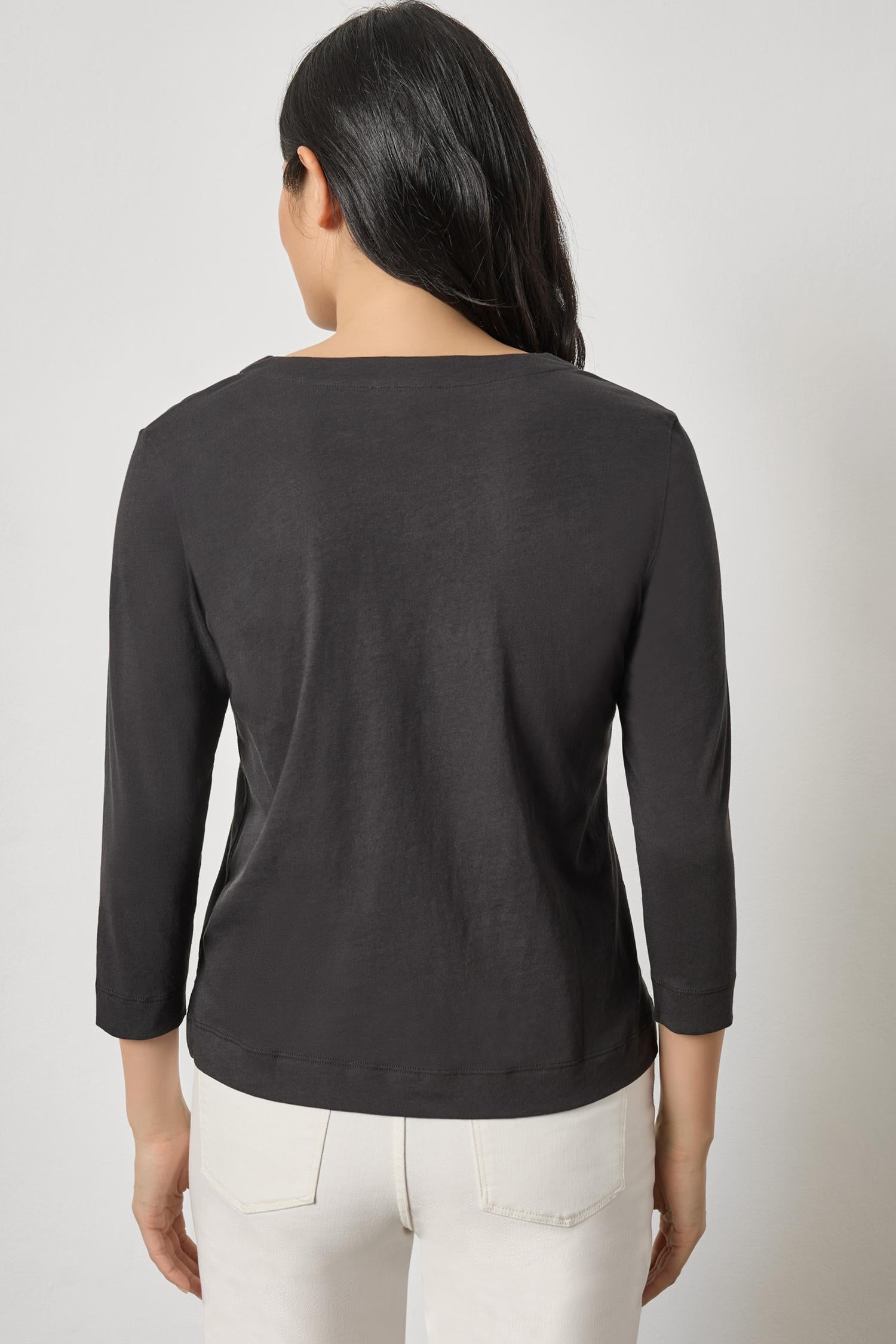 Side Slit Split Neck Top Womens Top Black A2