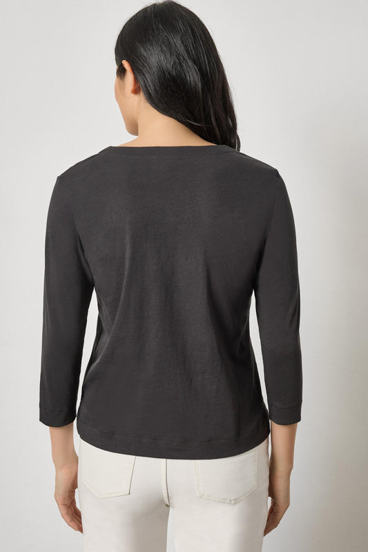 Side Slit Split Neck Top Womens Top Black A2