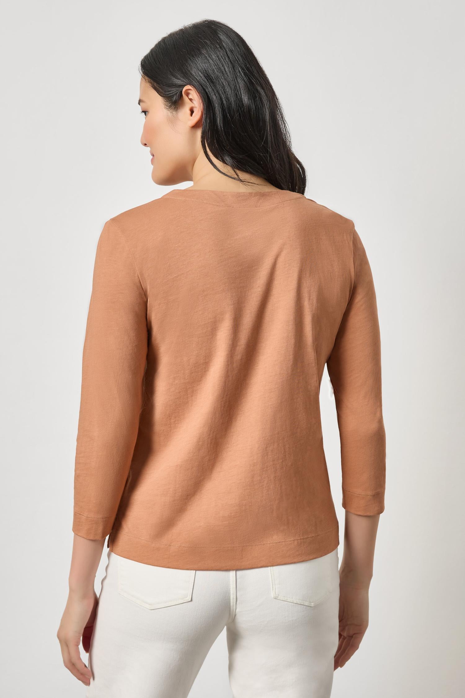Side Slit Split Neck Top Womens Top Carob A2
