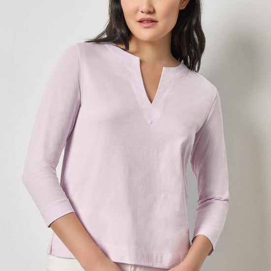 Side Slit Split Neck Top Womens Top Lavender A1