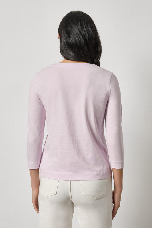 Side Slit Split Neck Top Womens Top Lavender A2