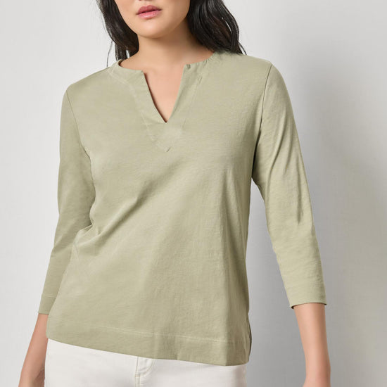 Side Slit Split Neck Top Womens Top Seagrass A1