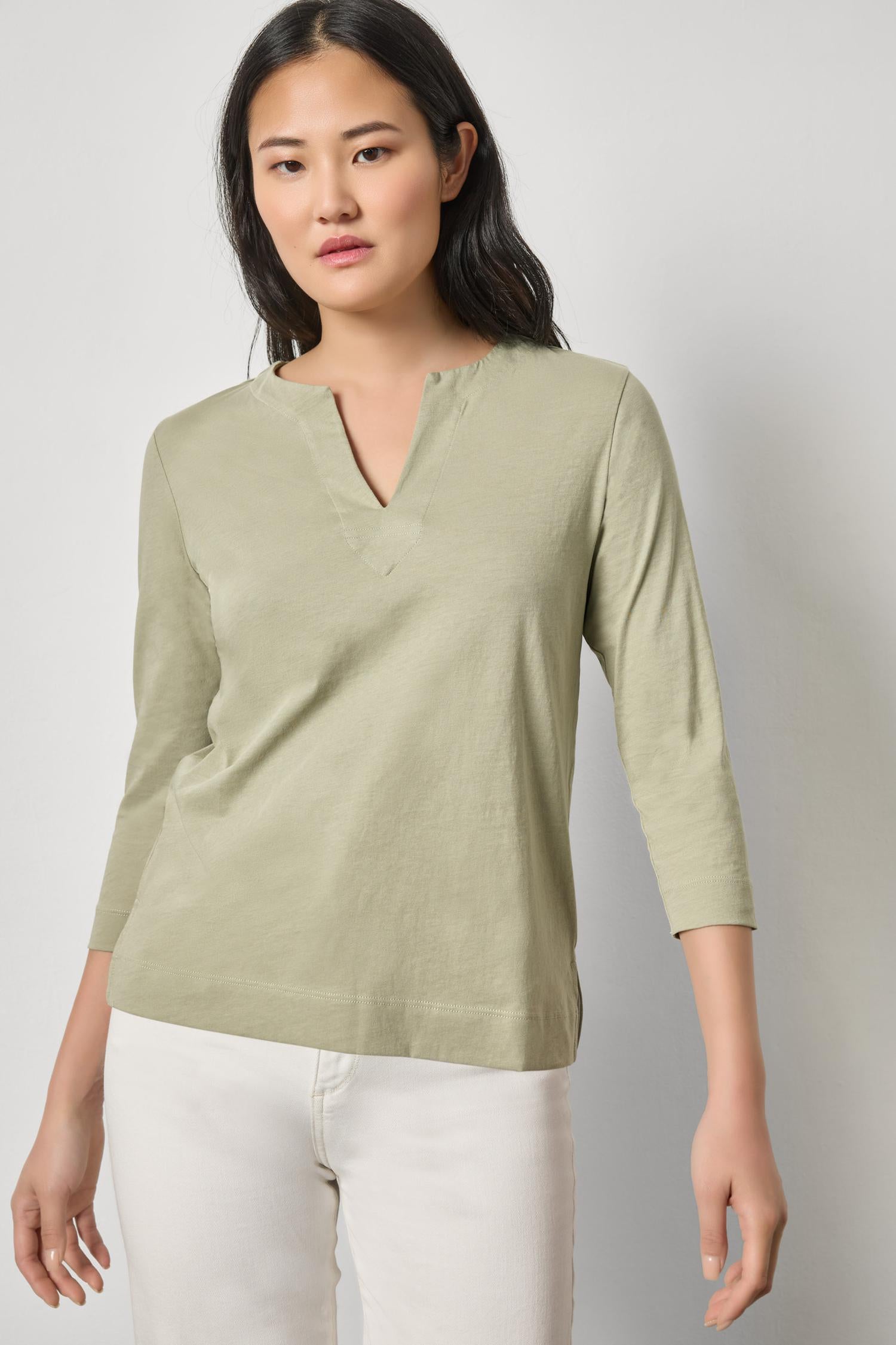 Side Slit Split Neck Top Womens Top Seagrass A1