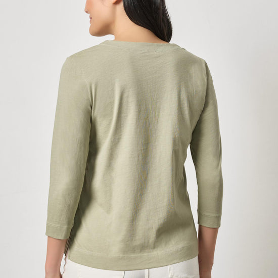 Side Slit Split Neck Top Womens Top Seagrass A2