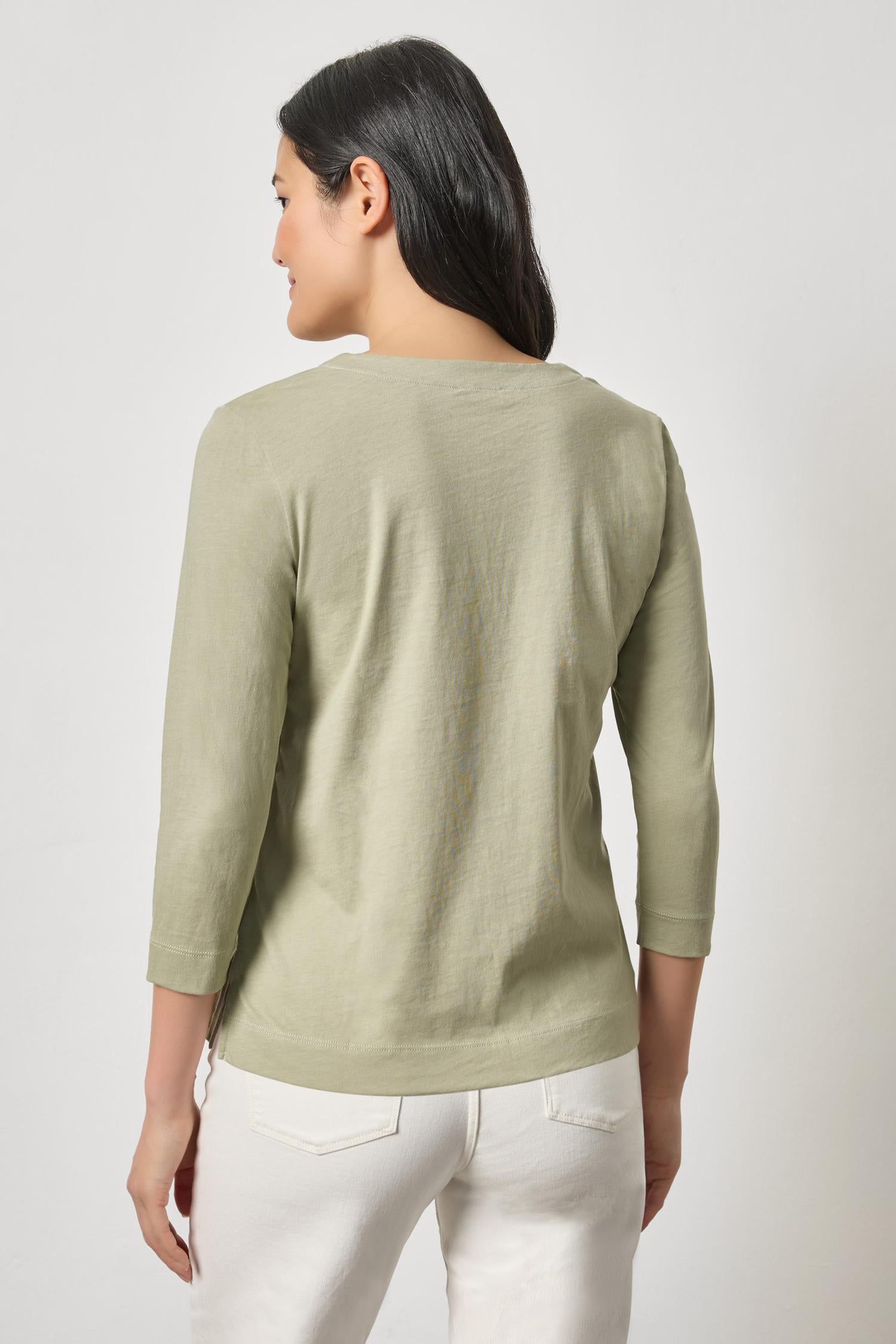 Side Slit Split Neck Top Womens Top Seagrass A2