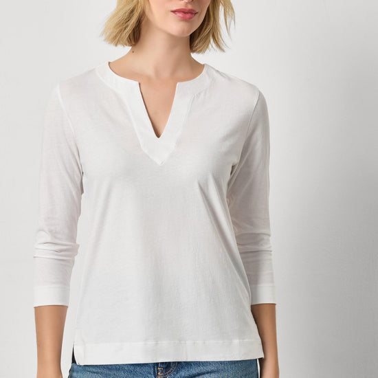 Side Slit Split Neck Top Womens Top White A1