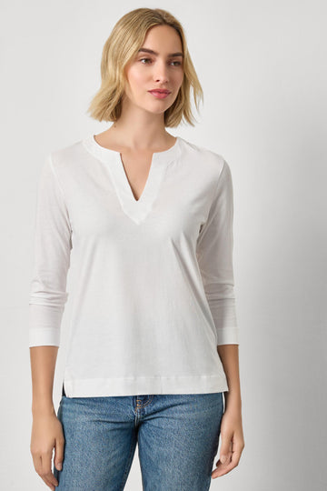Side Slit Split Neck Top Womens Top White A1