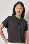 Cuffed Sleeve Dolman Button Down Womens Top Black A1