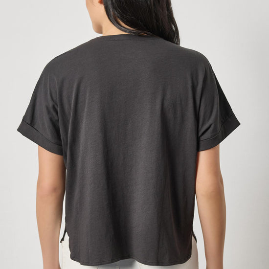 Cuffed Sleeve Dolman Button Down Womens Top Black A2