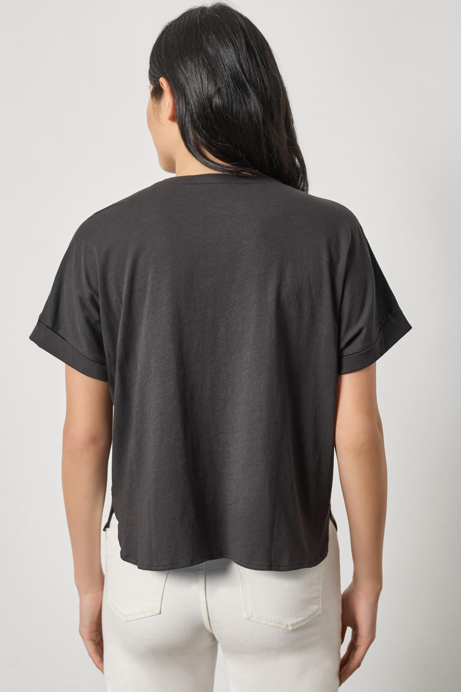 Cuffed Sleeve Dolman Button Down Womens Top Black A2