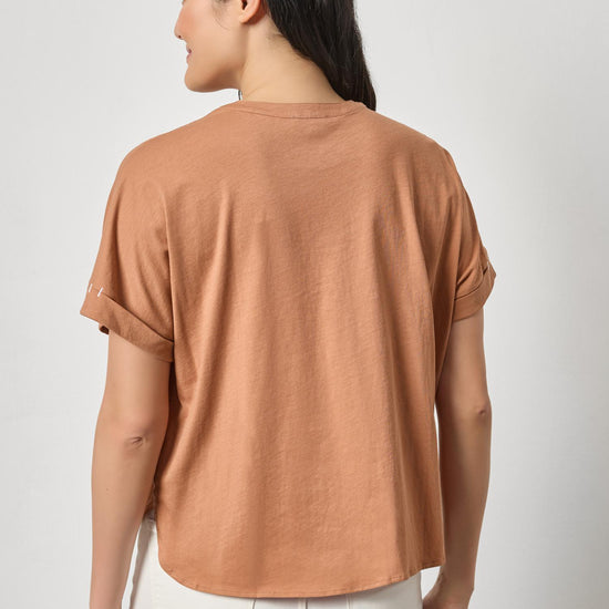 Cuffed Sleeve Dolman Button Down Womens Top Carob A2