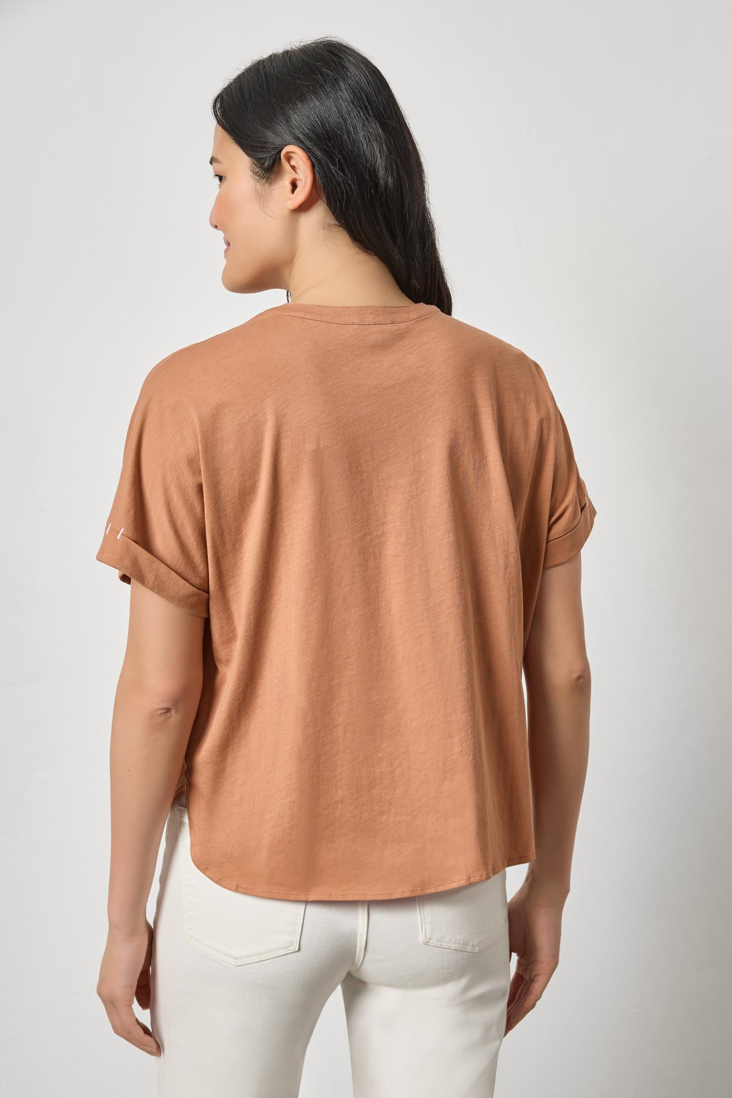 Cuffed Sleeve Dolman Button Down Womens Top Carob A2
