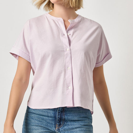 Cuffed Sleeve Dolman Button Down Womens Top Lavender A1