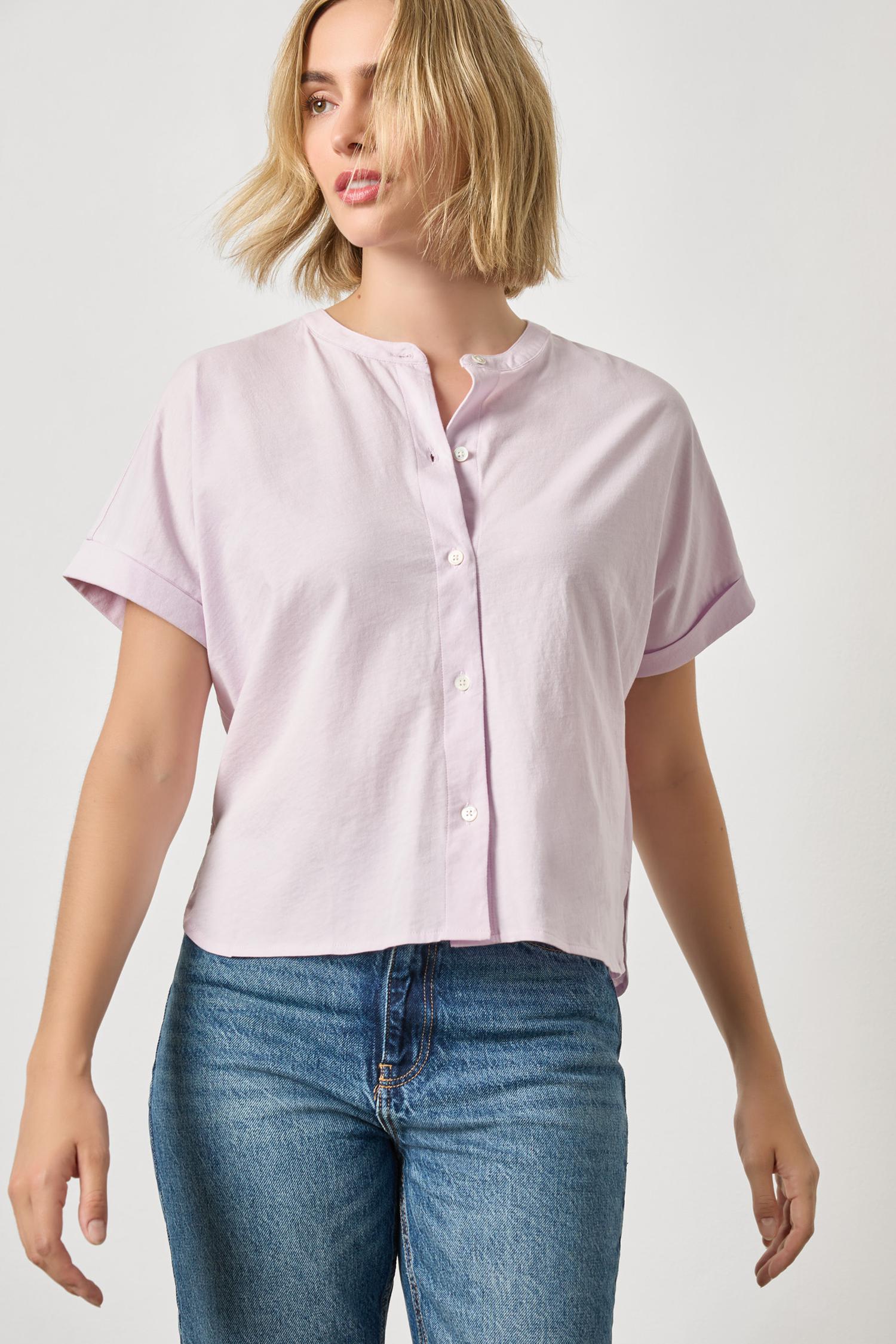 Cuffed Sleeve Dolman Button Down Womens Top Lavender A1