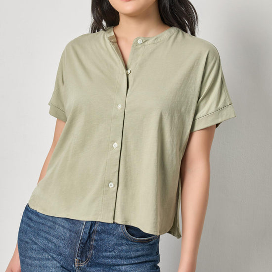 Cuffed Sleeve Dolman Button Down Womens Top Seagrass A1