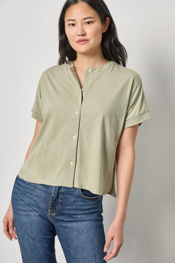 Cuffed Sleeve Dolman Button Down Womens Top Seagrass A1