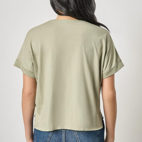Cuffed Sleeve Dolman Button Down Womens Top Seagrass A2