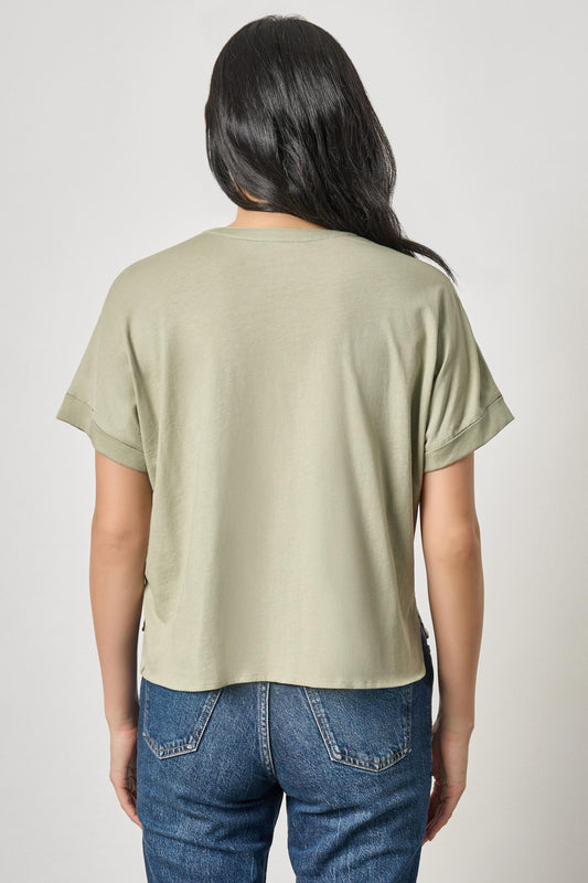 Cuffed Sleeve Dolman Button Down Womens Top Seagrass A2